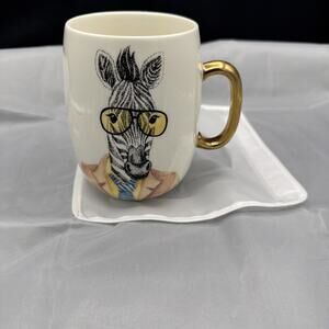Pier 1 Imports 80s Zebra PI Bookclub Series Gold Handle Coffee Tea Mug Retired